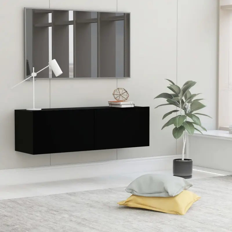 Tv-meubel met neerklapbare deuren en bewerkt hout voor een stijlvolle kamer - Zwart / 1 / 100 cm - Tv-meubels