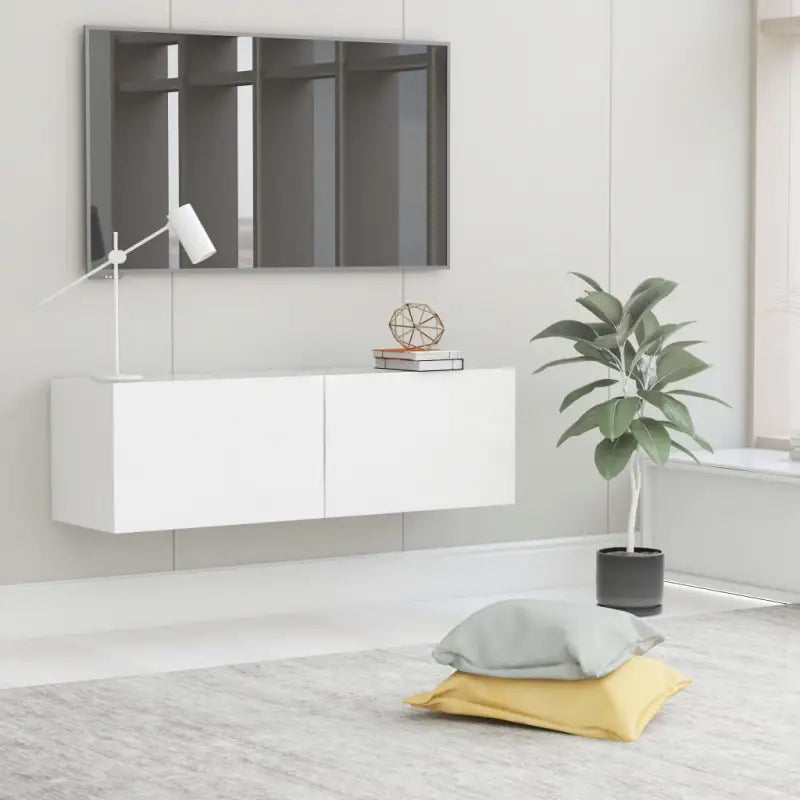 Tv-meubel met neerklapbare deuren en bewerkt hout voor een stijlvolle kamer - Wit / 1 / 100 cm - Tv-meubels