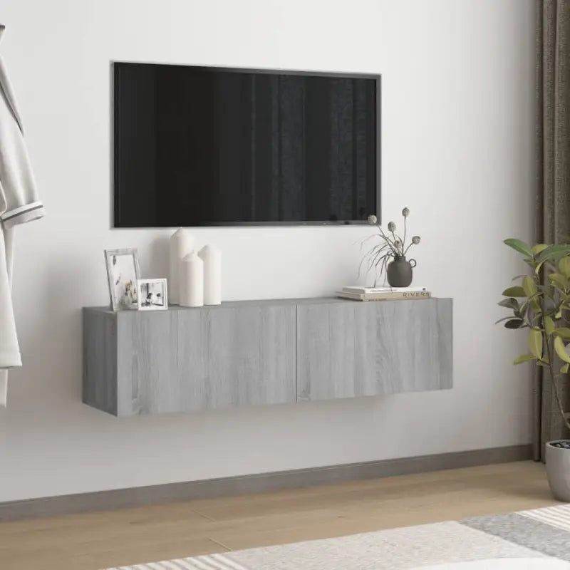 Tv-meubel met neerklapbare deuren en bewerkt hout voor een stijlvolle kamer - Grijs sonoma / 1 / 120 cm - Tv-meubels