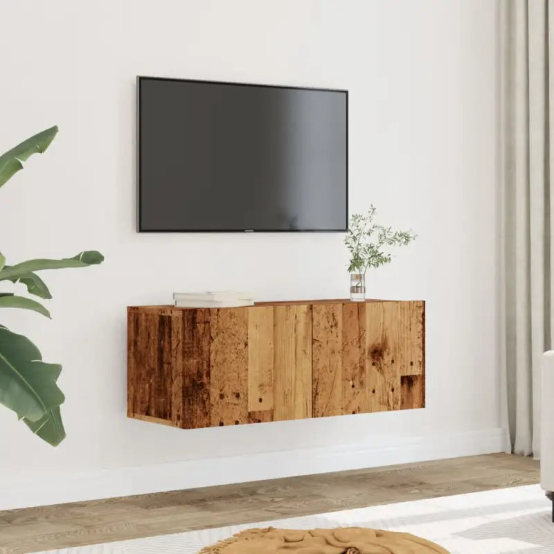 Tv-meubel met neerklapbare deuren en bewerkt hout voor een stijlvolle kamer - Oud hout / 2 / 80 cm - Tv-meubels