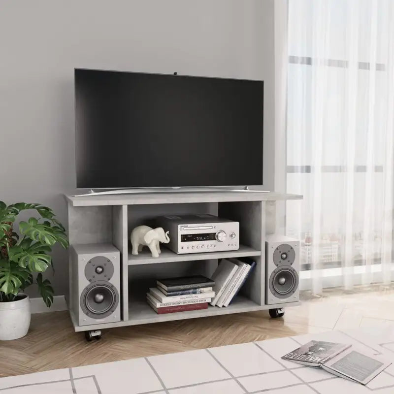 Tv-meubel met open schappen en bewerkt hout voor een trendy interieur - Betongrijs / 1 - Tv-meubels