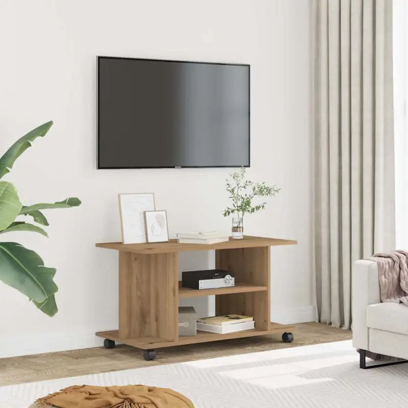Tv-meubel met open schappen en bewerkt hout voor een trendy interieur - artisanaal eikenkleurig / 1 - Tv-meubels