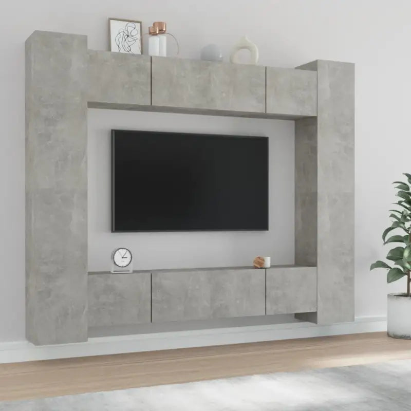 Tv-meubel set van bewerkt hout met trendy en stevig design - Betongrijs / 8 / 80 cm - Tv-meubels