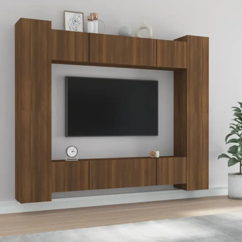 Tv-meubel set van bewerkt hout met trendy en stevig design - bruin eikenkleur / 8 / 80 cm - Tv-meubels