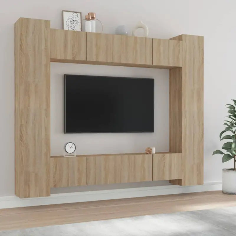 Tv-meubel set van bewerkt hout met trendy en stevig design - Sonoma eiken / 8 / 80 cm - Tv-meubels