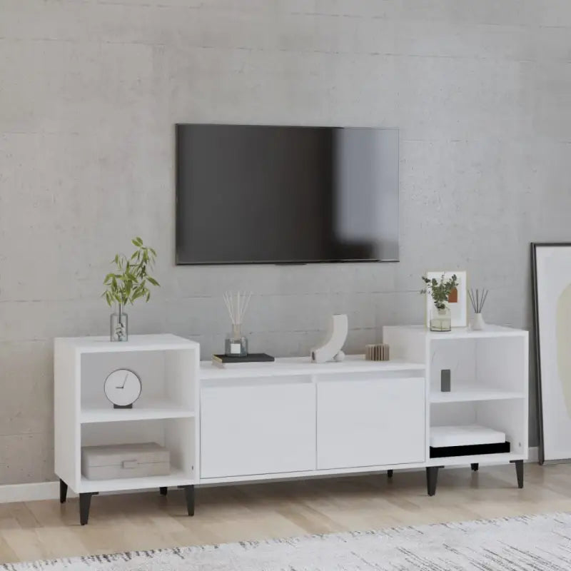 Tv-meubel van bewerkt hout in grijs sonoma met stevig en stijlvol design - Hoogglans wit / 1 - Tv-meubels