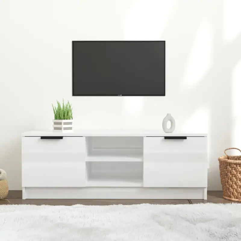 Tv-meubel van bewerkt hout in grijs sonoma met strak design - Hoogglans wit / 1 - Tv-meubels