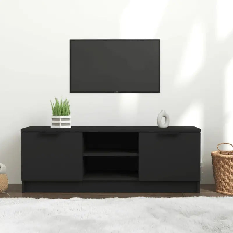 Tv-meubel van bewerkt hout in grijs sonoma met strak design - Zwart / 1 - Tv-meubels