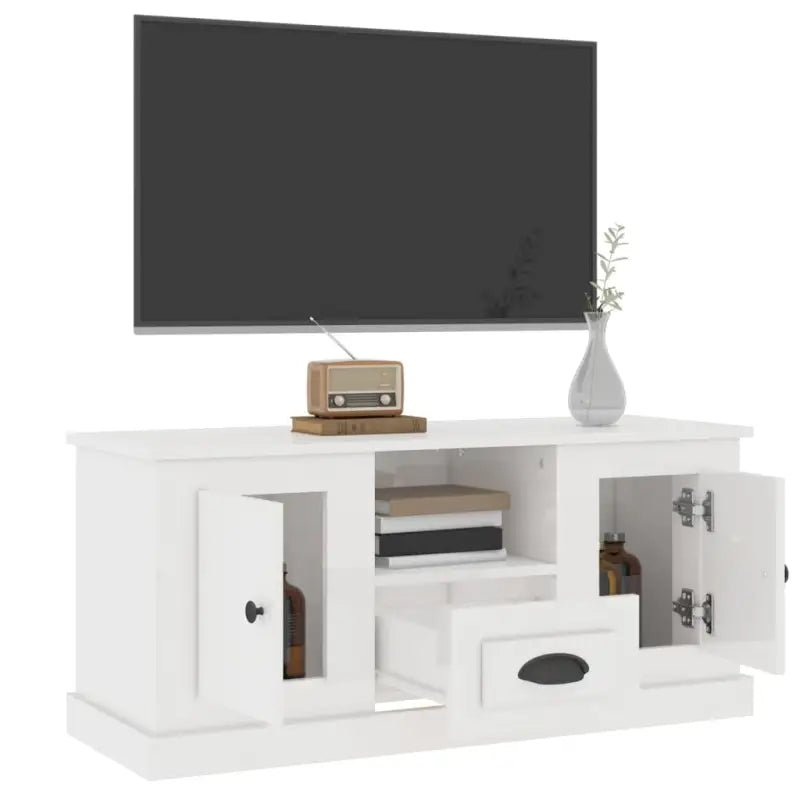 Tv-meubel van bewerkt hout in hoogglans wit met trendy design - Tv-meubels