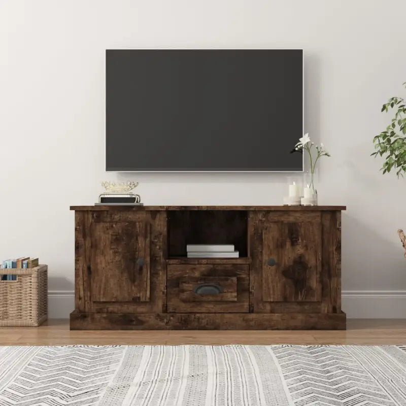 Tv-meubel van bewerkt hout in hoogglans wit met trendy design - Gerookt eiken / 1 - Tv-meubels