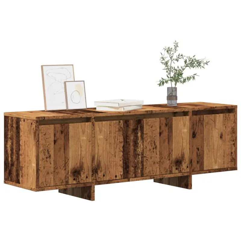 Tv-meubel van bewerkt hout met 4 deuren voor een stijlvolle woonkamer - Oud hout / 1 - Tv-meubels