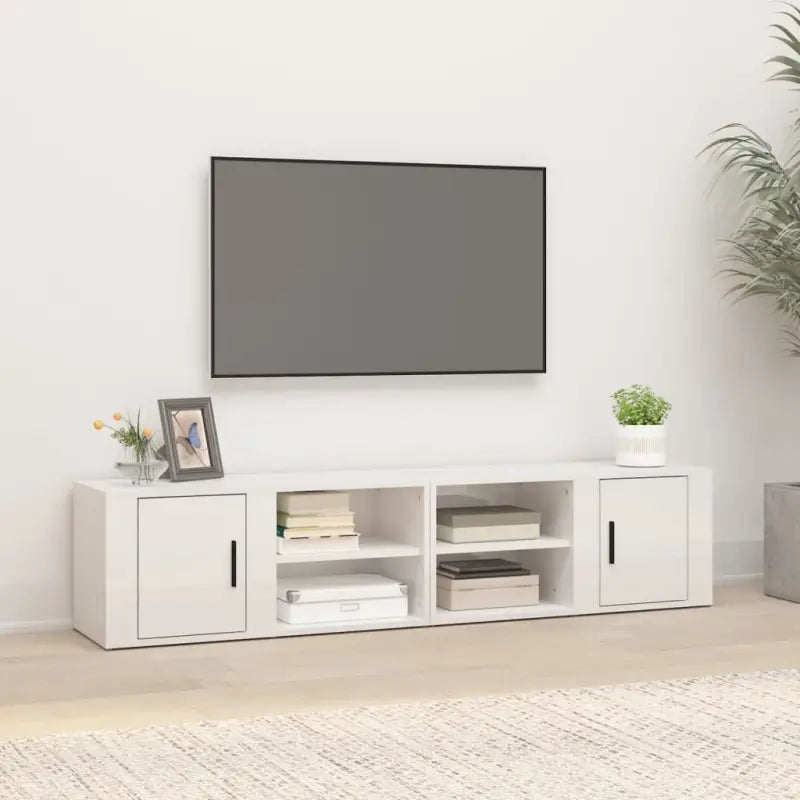 Tv-meubel van bewerkt hout met eigentijds en stevig design - Hoogglans wit / 2 - Tv-meubels