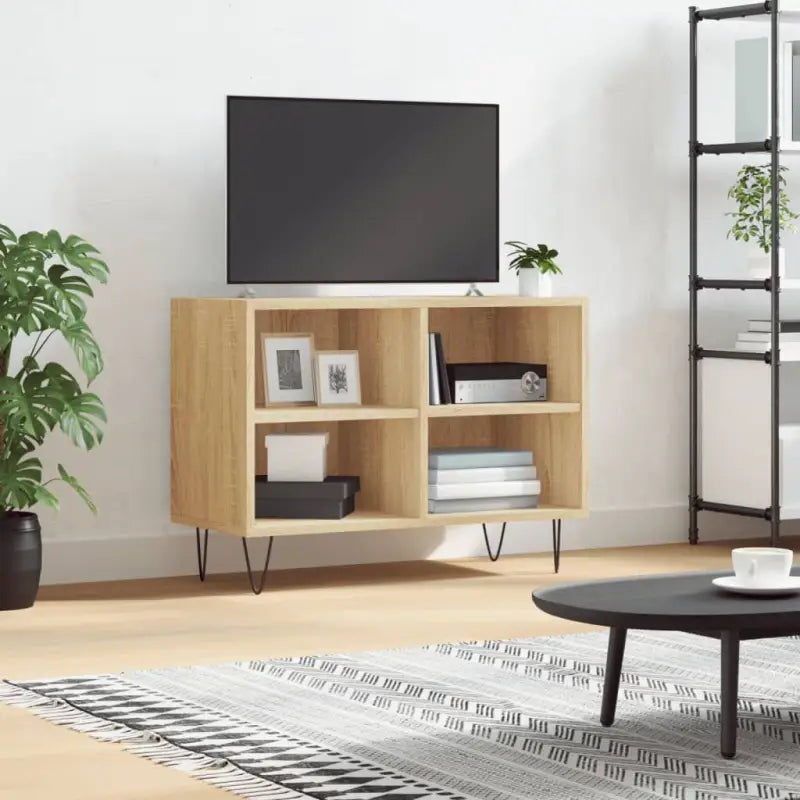 Tv-meubel van bewerkt hout met ijzeren poten en opbergruimte - Sonoma eiken / 1 - Tv-meubels