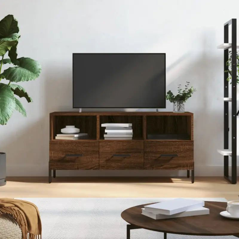 Tv-meubel van bewerkt hout met ijzeren poten en praktisch design - bruin eikenkleur / 1 - Tv-meubels