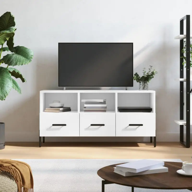 Tv-meubel van bewerkt hout met ijzeren poten en praktisch design - Wit / 1 - Tv-meubels