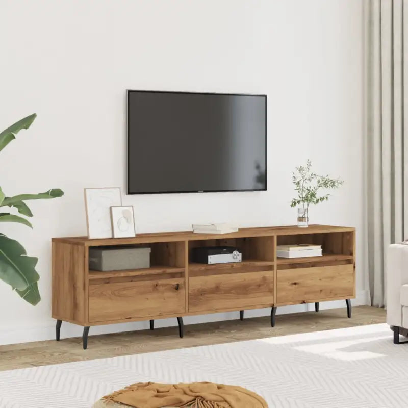 Tv-meubel van bewerkt hout met ijzeren poten en veel opbergruimte - artisanaal eikenkleurig / 1 - Tv-meubels