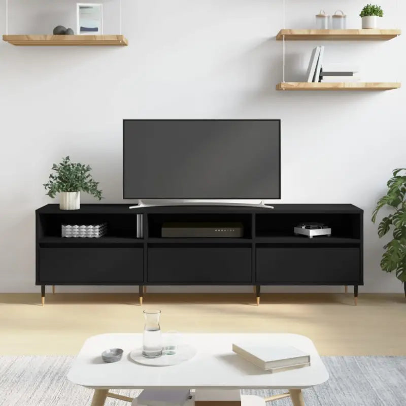 Tv-meubel van bewerkt hout met ijzeren poten en veel opbergruimte - Zwart / 1 - Tv-meubels