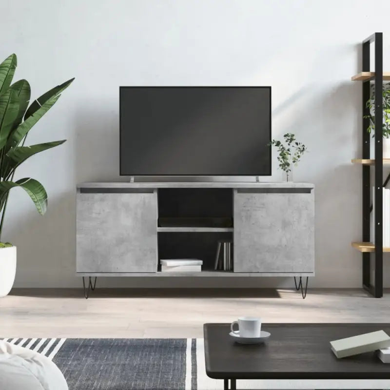 Tv-meubel van bewerkt hout met ijzeren poten en veel opbergruimte - Betongrijs / 1 - Tv-meubels