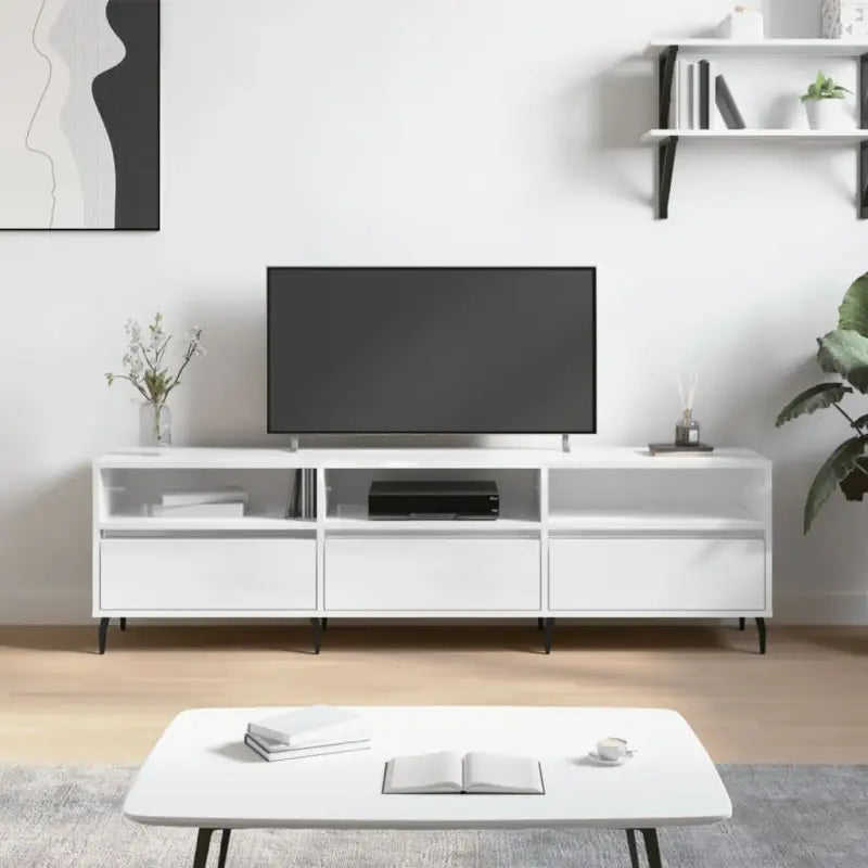 Tv-meubel van bewerkt hout met ijzeren poten en veel opbergruimte - Hoogglans wit / 1 - Tv-meubels