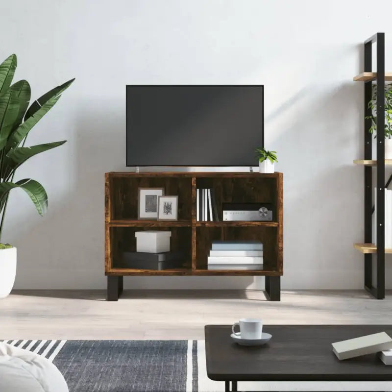 Tv-meubel van bewerkt hout met ijzeren poten en veel opbergruimte - Tv-meubels