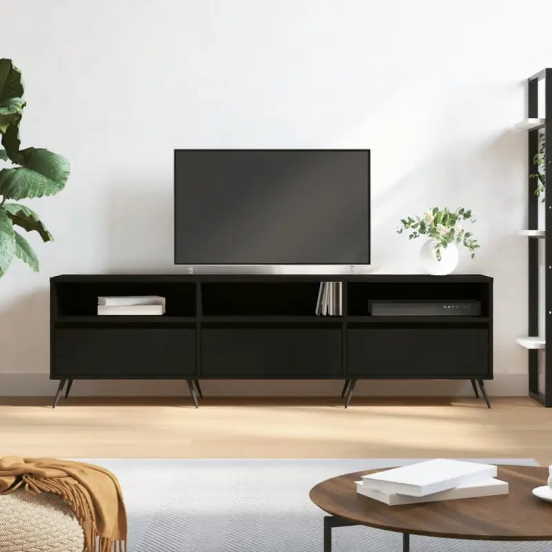Tv-meubel van bewerkt hout met ijzeren poten en veel opbergruimte - Zwart / 1 - Tv-meubels