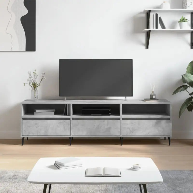 Tv-meubel van bewerkt hout met ijzeren poten en veel opbergruimte - Betongrijs / 1 - Tv-meubels
