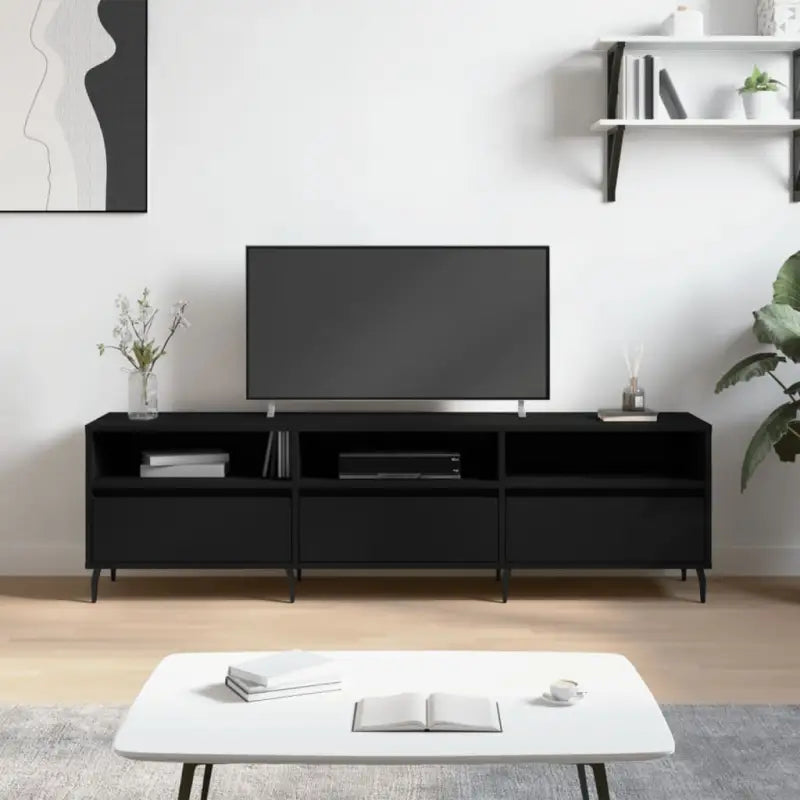 Tv-meubel van bewerkt hout met ijzeren poten en veel opbergruimte - Zwart / 1 - Tv-meubels