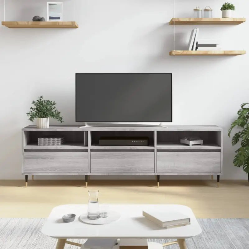 Tv-meubel van bewerkt hout met ijzeren poten en veel opbergruimte - Grijs sonoma / 1 - Tv-meubels