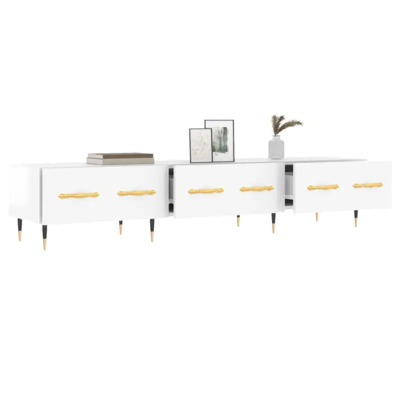 Tv-meubel van bewerkt hout met ijzeren poten in hoogglans wit - Tv-meubels