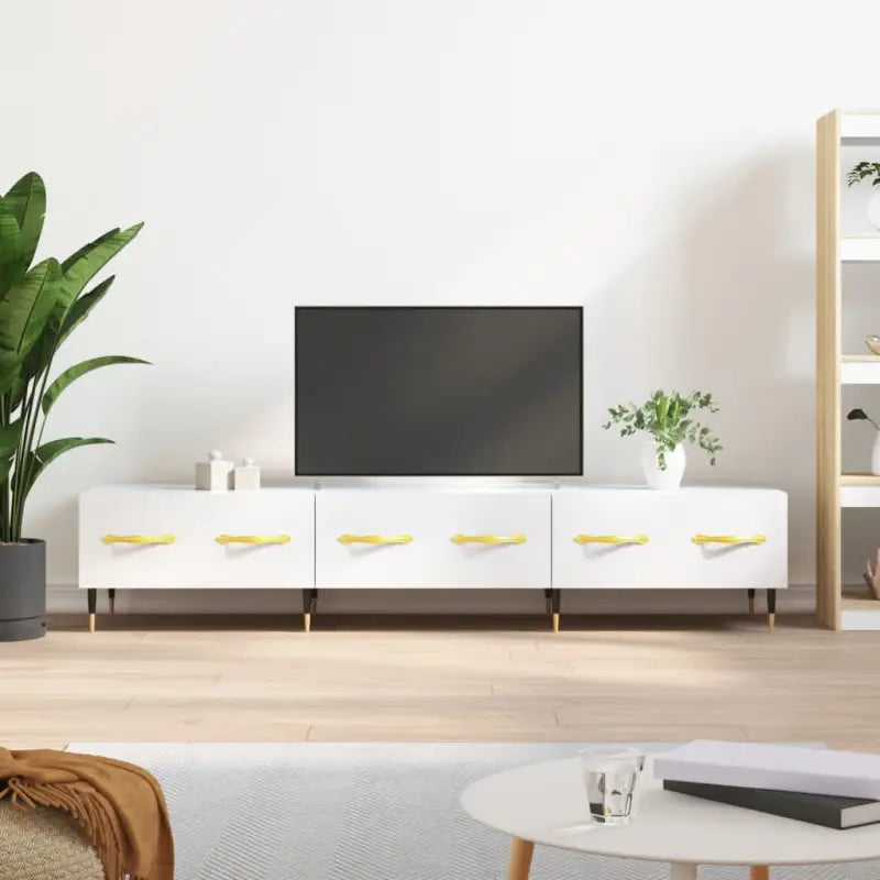 Tv-meubel van bewerkt hout met ijzeren poten in hoogglans wit - Tv-meubels