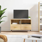Tv-meubel van bewerkt hout met ijzeren poten in Sonoma Eiken design - Tv-meubels