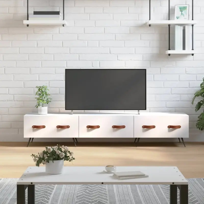 Tv-meubel van bewerkt hout met ijzeren poten voor een trendy uitstraling - Wit / 1 - Tv-meubels