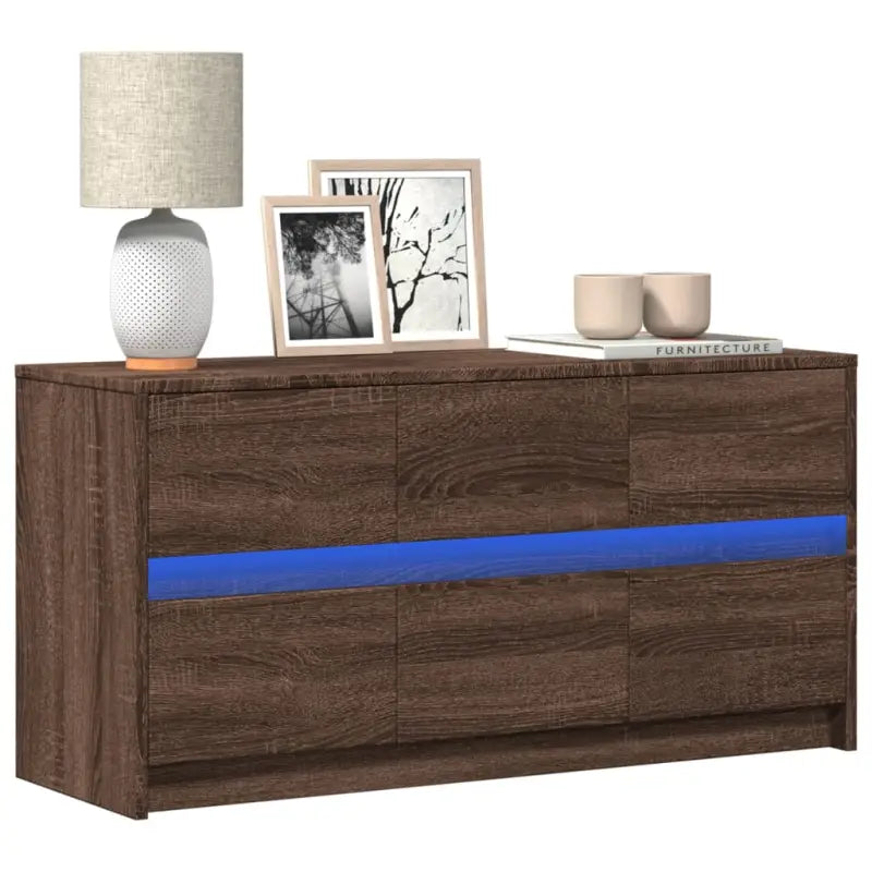 Tv-meubel van bewerkt hout met LED-verlichting en stevig ontwerp - bruin eikenkleur / 1 / 100 cm - Tv-meubels