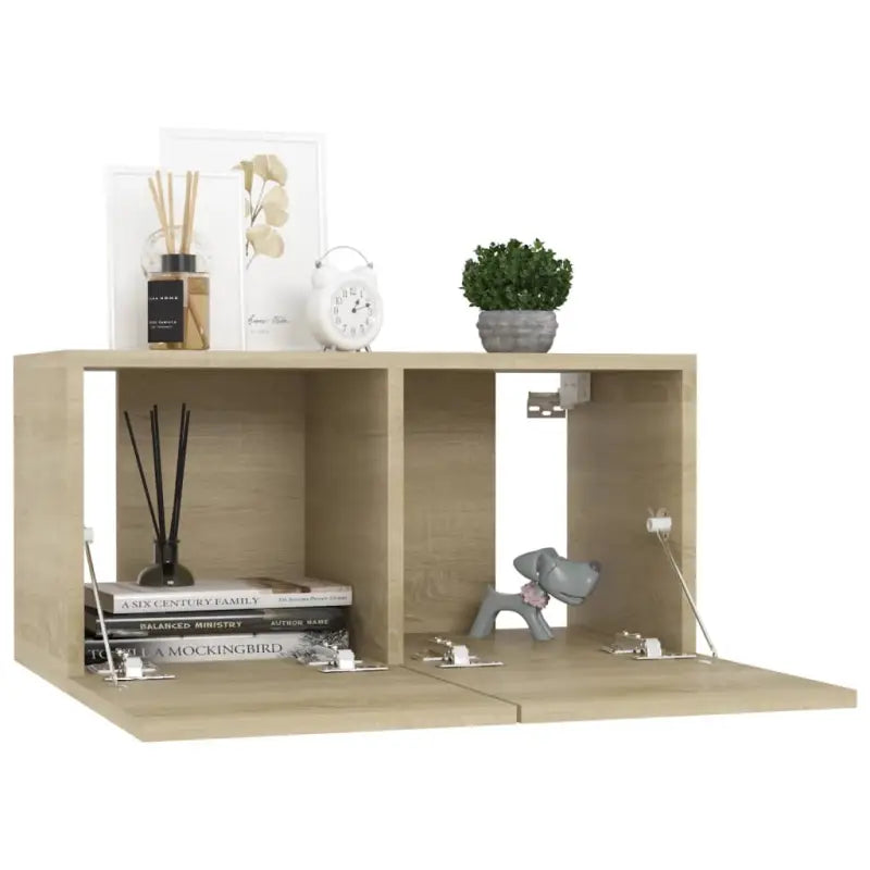 Tv-meubel van bewerkt hout met muurbevestiging en tijdloos design - Tv-meubels