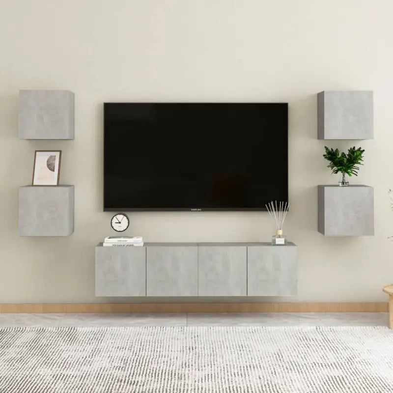 Tv-meubel van bewerkt hout met muurbevestiging en tijdloos design - Betongrijs / 1 / 120 cm - Tv-meubels