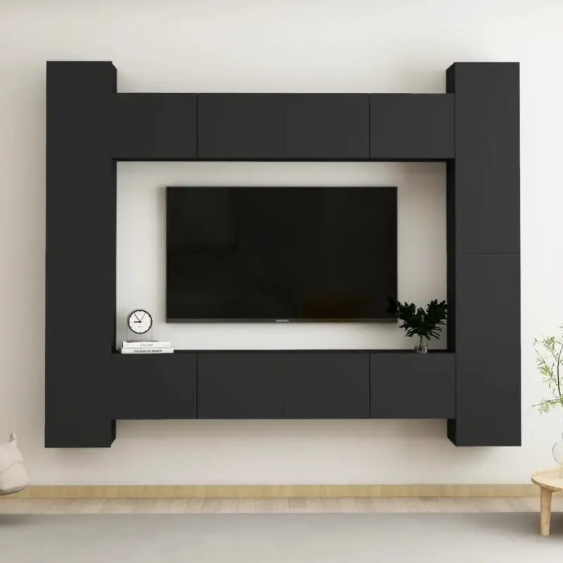Tv-meubel van bewerkt hout met muurbevestiging en trendy design - Zwart / 1 / 80 cm - Tv-meubels
