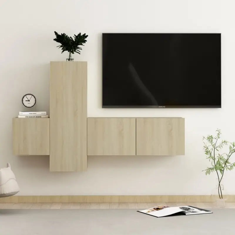 Tv-meubel van bewerkt hout met muurbevestiging voor een trendy uitstraling - Sonoma eiken / 1 / 80 cm - Tv-meubels