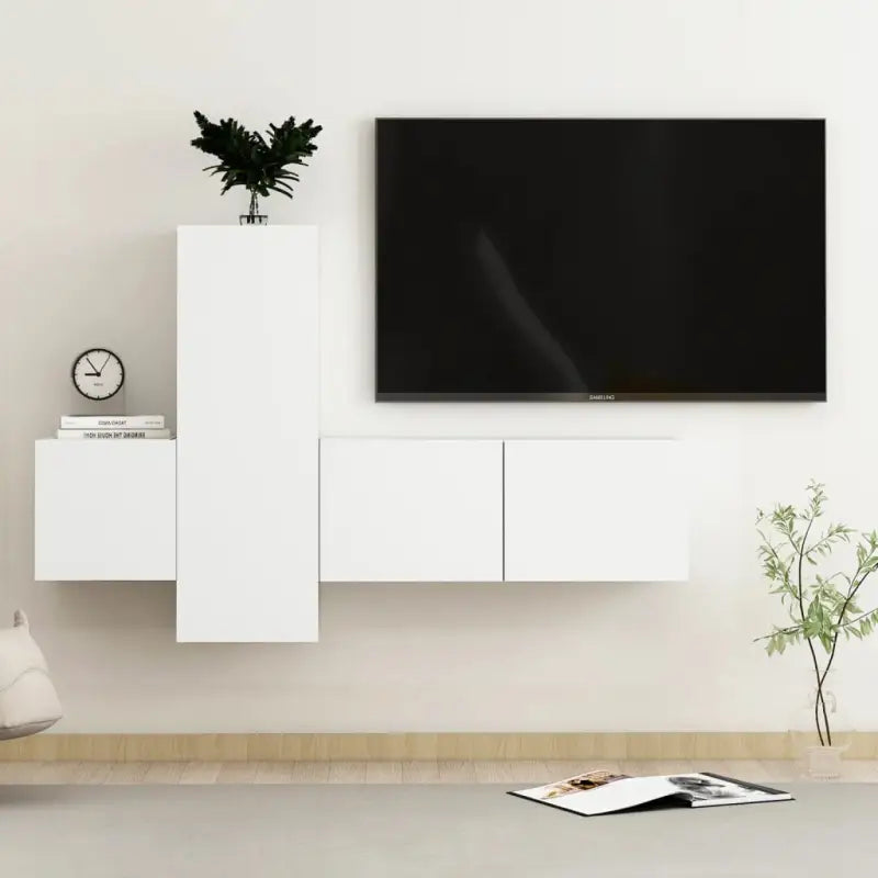 Tv-meubel van bewerkt hout met muurbevestiging voor een trendy uitstraling - Wit / 1 / 80 cm - Tv-meubels