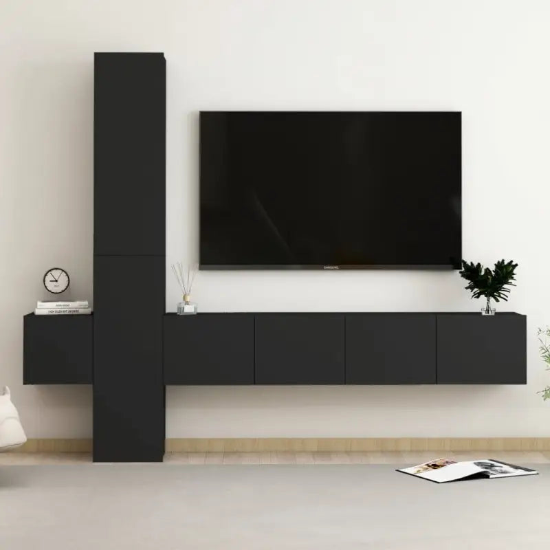 Tv-meubel van bewerkt hout met muurbevestiging voor een trendy uitstraling - Zwart / 1 / 160 cm - Tv-meubels