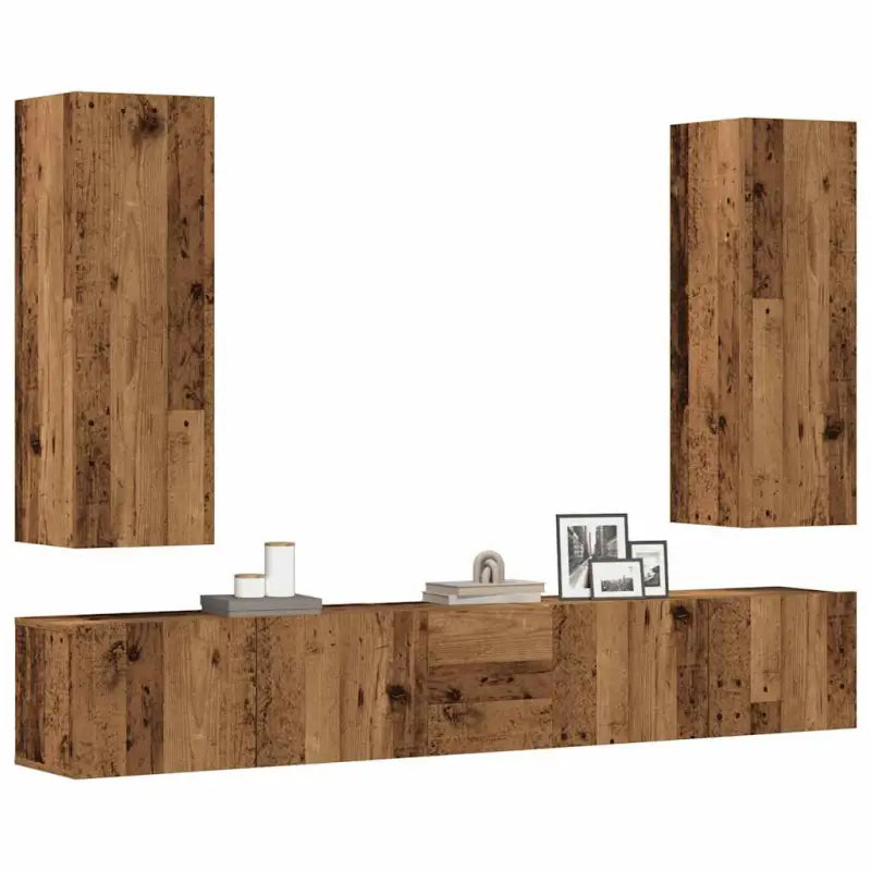 Tv-meubel van bewerkt hout met muurbevestiging voor een trendy uitstraling - Oud hout / 1 / 160 cm - Tv-meubels