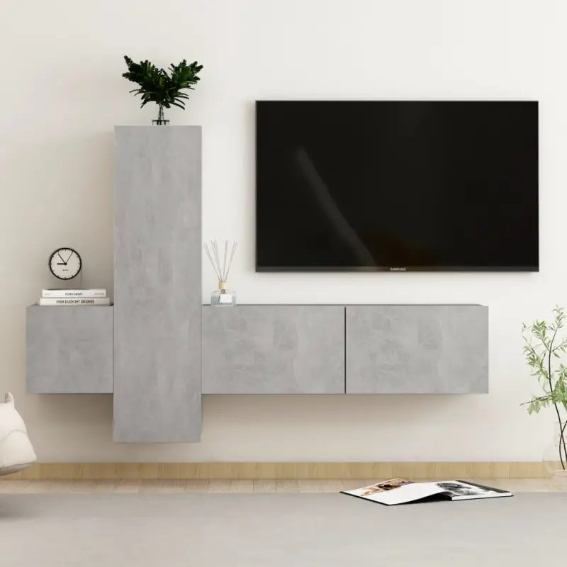 Tv-meubel van bewerkt hout met muurbevestiging voor een trendy uitstraling - Betongrijs / 1 / 100 cm - Tv-meubels