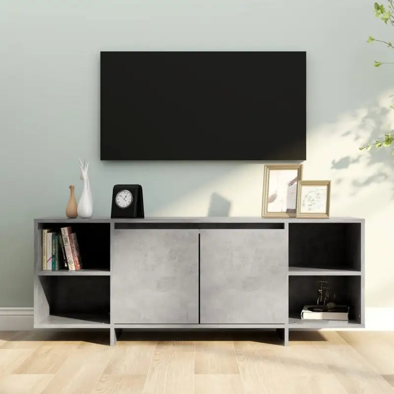 Tv-meubel van bewerkt hout met opberger voor dvd’s en elektronica - Betongrijs / 1 - Tv-meubels