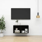 Tv-meubel van bewerkt hout met opbergruimte en muurbevestiging - Hoogglans zwart / 1 / 72 cm - Tv-meubels