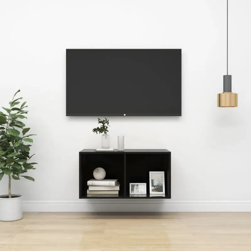 Tv-meubel van bewerkt hout met opbergruimte en muurbevestiging - Hoogglans zwart / 1 / 72 cm - Tv-meubels