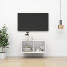 Tv-meubel van bewerkt hout met opbergruimte en muurbevestiging - Hoogglans wit / 1 / 72 cm - Tv-meubels