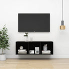 Tv-meubel van bewerkt hout met opbergruimte en muurbevestiging - Hoogglans zwart / 1 / 107 cm - Tv-meubels