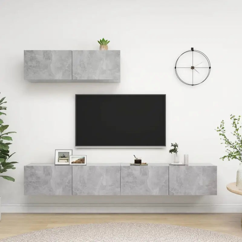 Tv meubel van bewerkt hout met opbergruimte voor een tijdloze uitstraling - Betongrijs / 3 / 100 cm - Tv-meubels