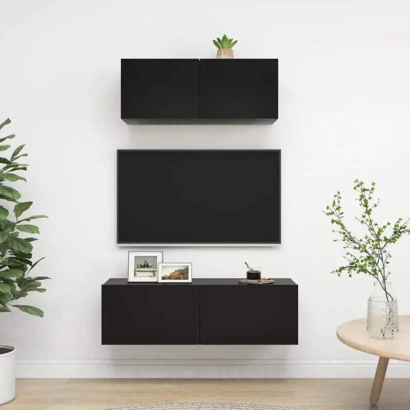 Tv meubel van bewerkt hout met opbergruimte voor een tijdloze uitstraling - Zwart / 2 / 80/100 cm - Tv-meubels
