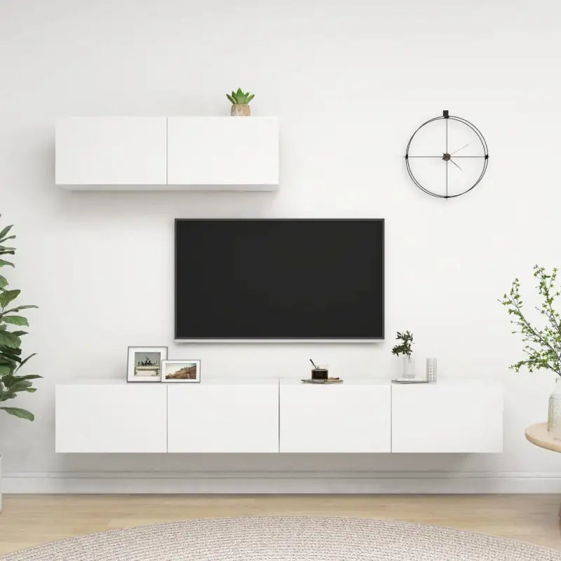 Tv meubel van bewerkt hout met opbergruimte voor een tijdloze uitstraling - Wit / 3 / 100 cm - Tv-meubels