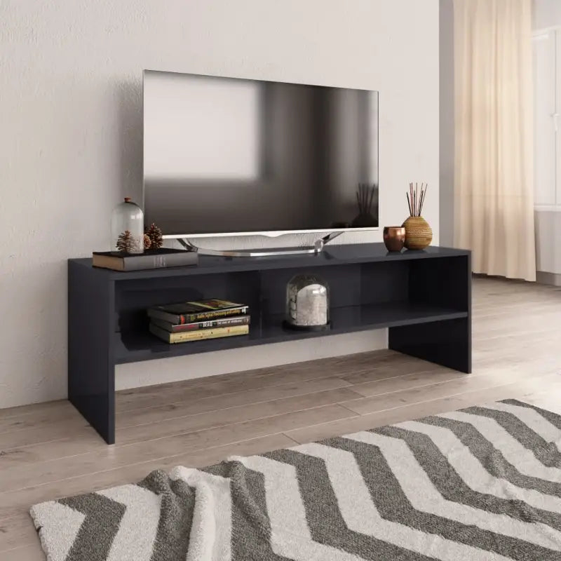 Tv-meubel van bewerkt hout met open vakkeel in vintage stijl - Hoogglans grijs / 1 - Tv-meubels